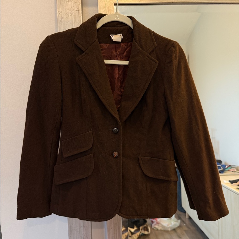 Classic Women's Brown Wool Blend Blazer Jacket